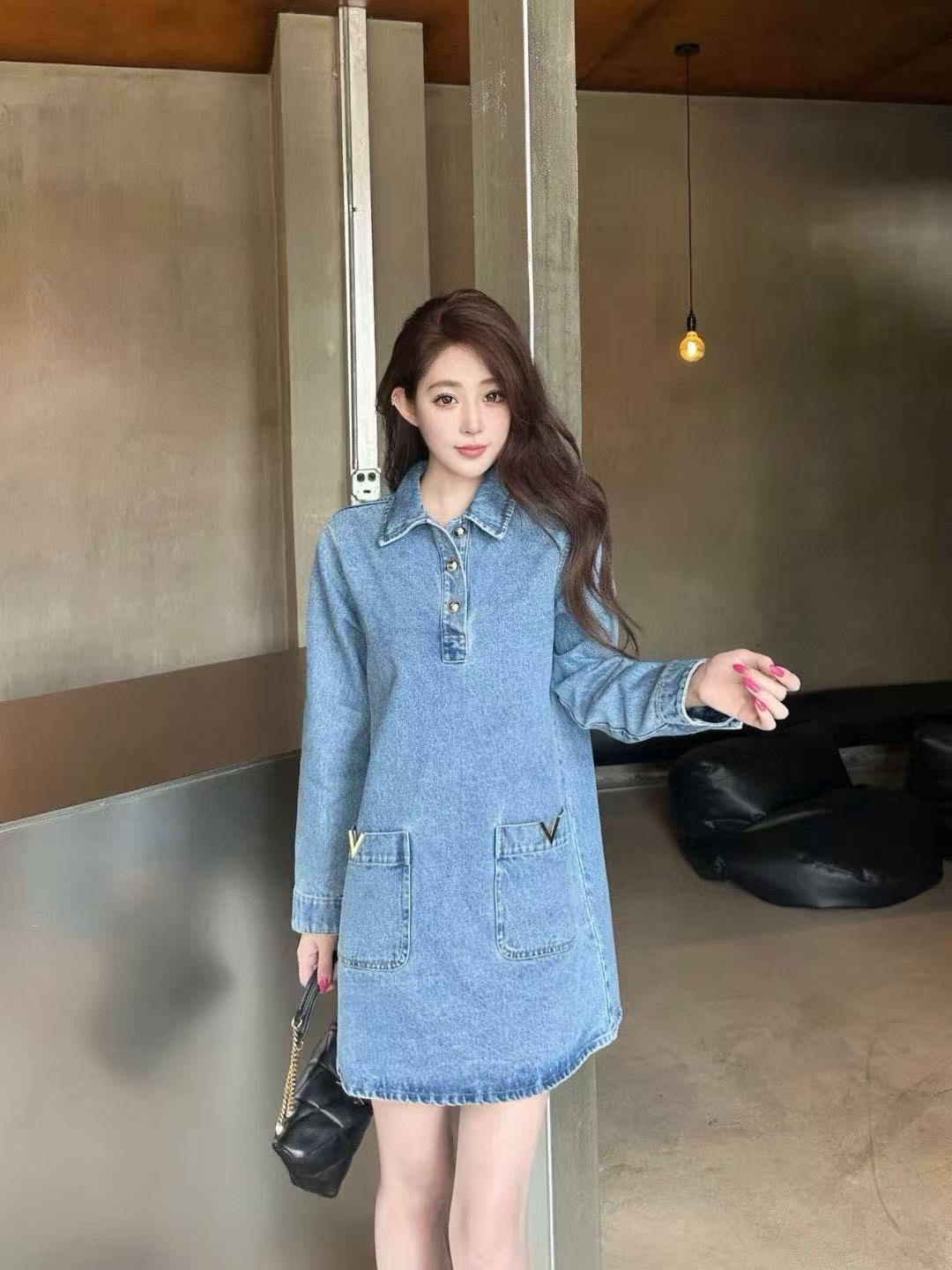 VALENT1NO 2ポケットデニムロングスリーブドレス【50％割引+送料無料】