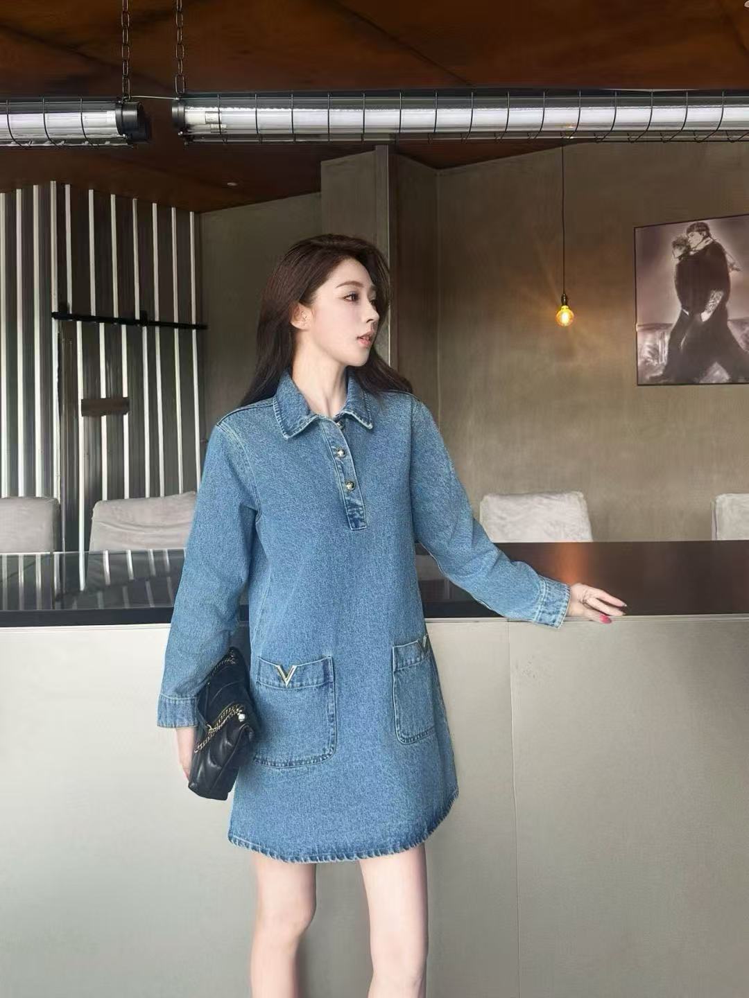 VALENT1NO 2ポケットデニムロングスリーブドレス【50％割引+送料無料】