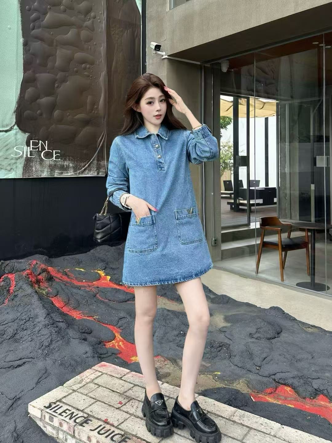 VALENT1NO 2ポケットデニムロングスリーブドレス【50％割引+送料無料】