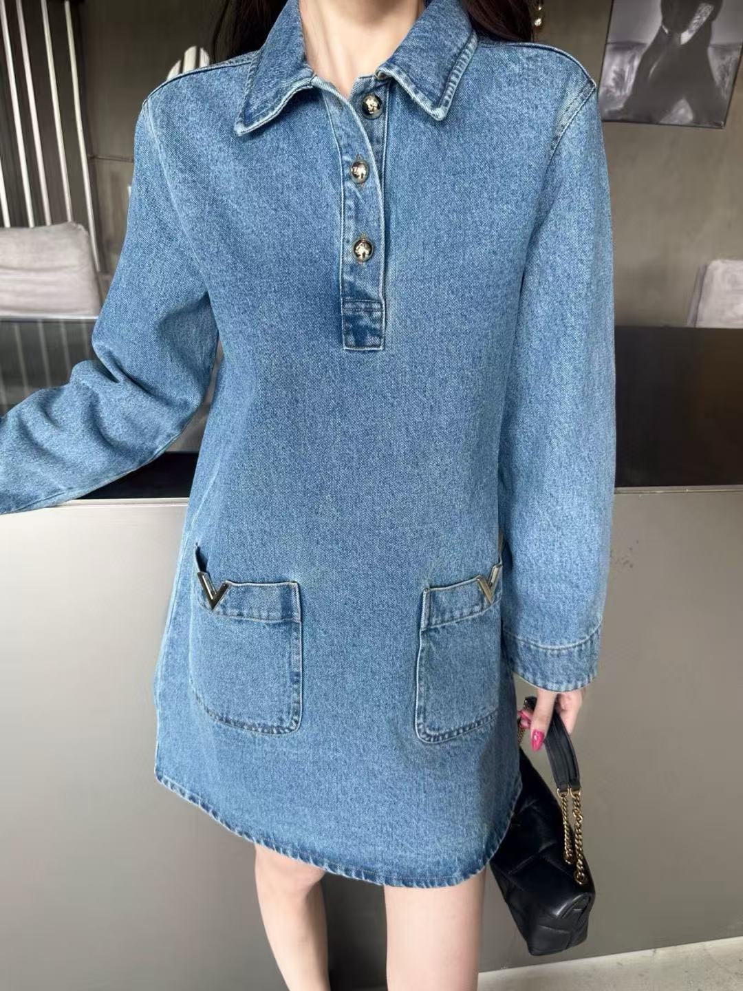 VALENT1NO 2ポケットデニムロングスリーブドレス【50％割引+送料無料】