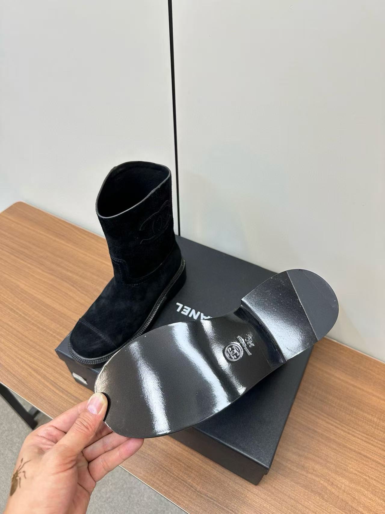 CHANE1 高品質ダブルCディアスキンアンクルブーツ【50％割引+送料無料】