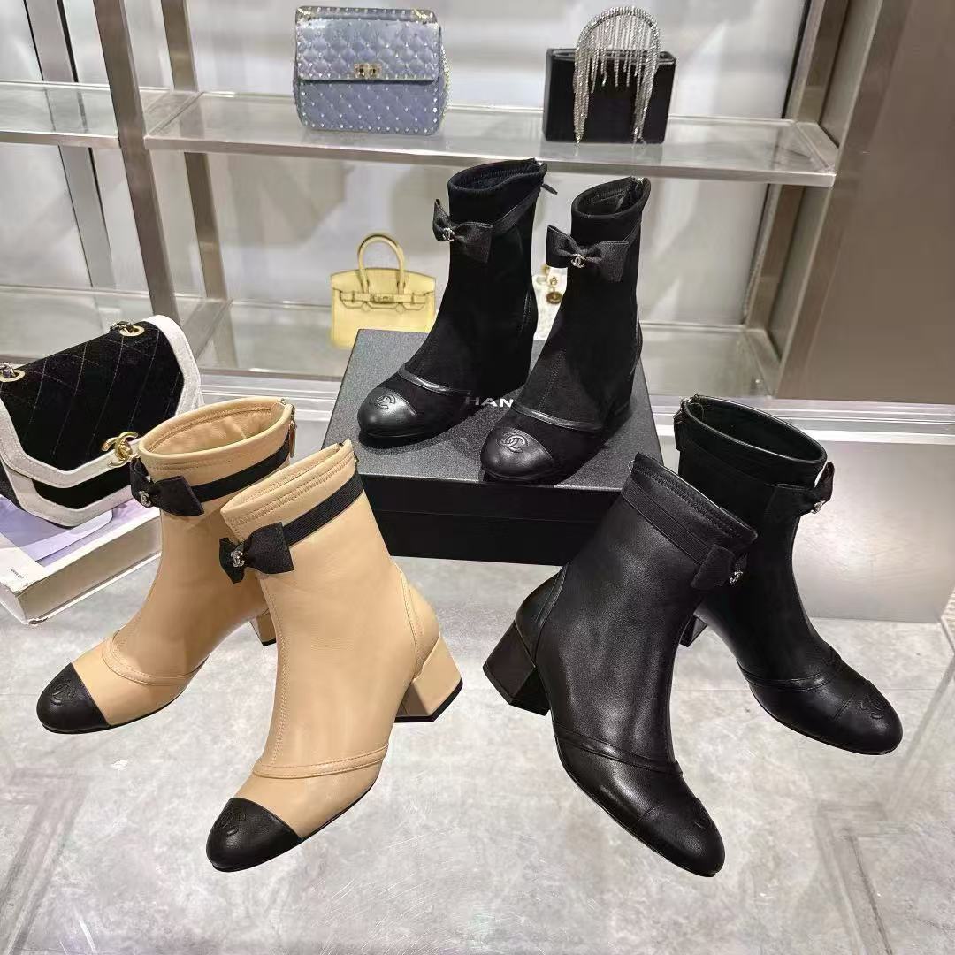 CHANE1 高品質シープスキンリボンローヒールアンクルブーツ【50％割引+送料無料】