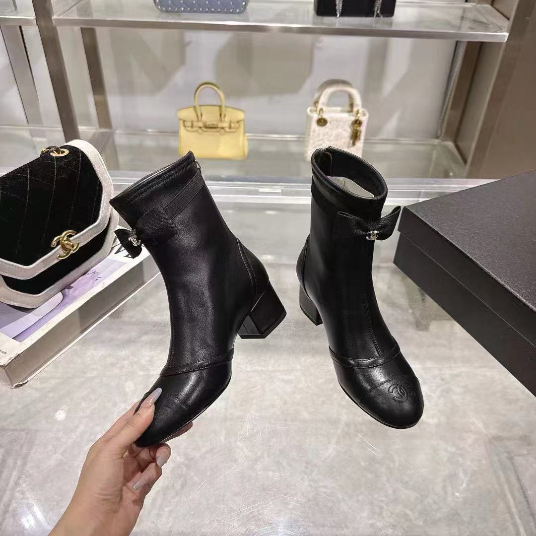 CHANE1 高品質シープスキンリボンローヒールアンクルブーツ【50％割引+送料無料】