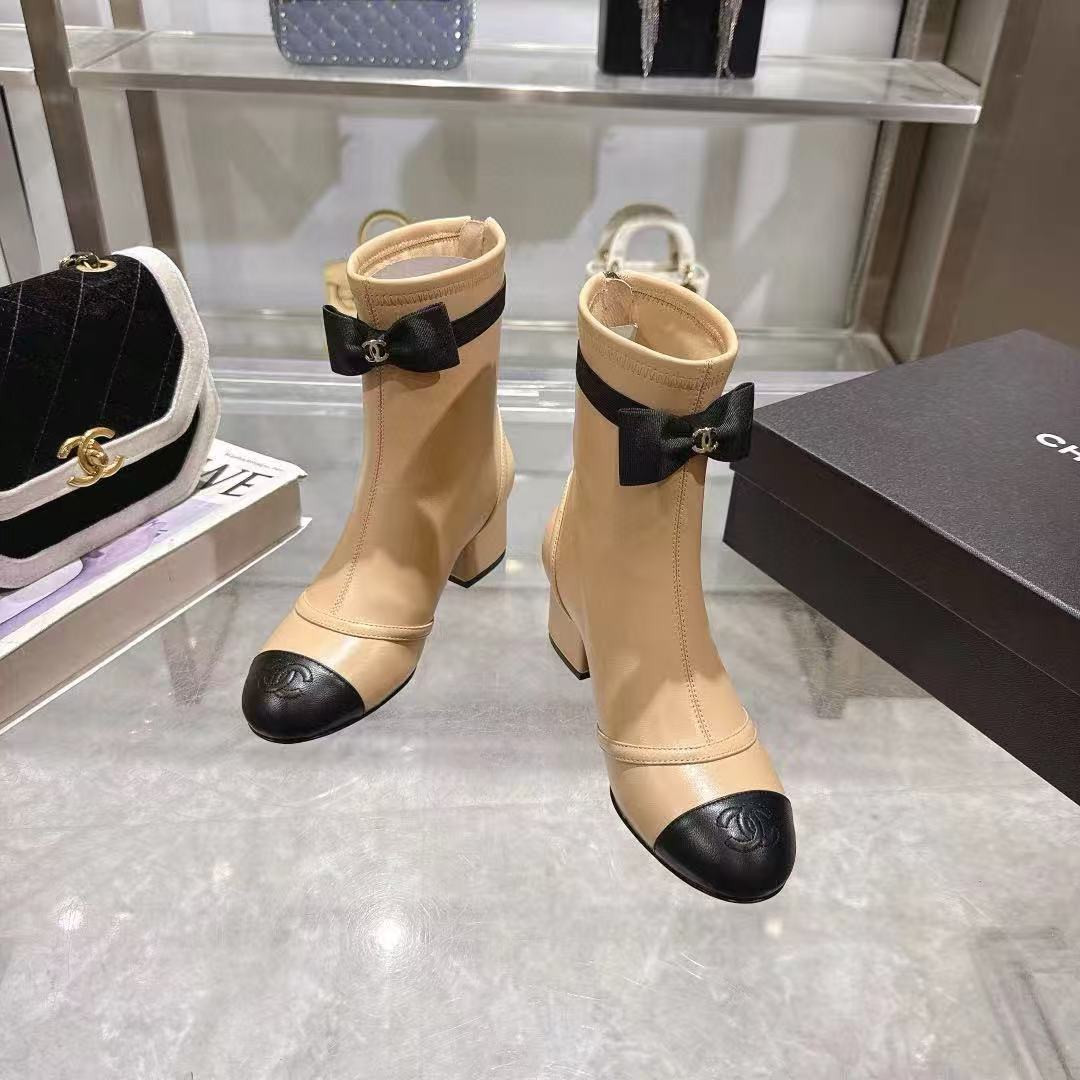 CHANE1 高品質シープスキンリボンローヒールアンクルブーツ【50％割引+送料無料】