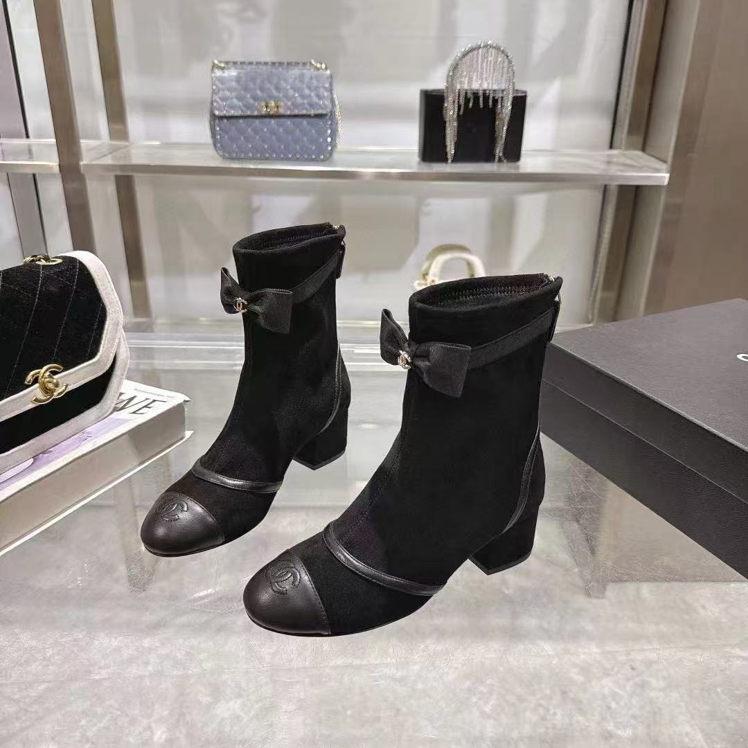 CHANE1 高品質シープスキンリボンローヒールアンクルブーツ【50％割引+送料無料】