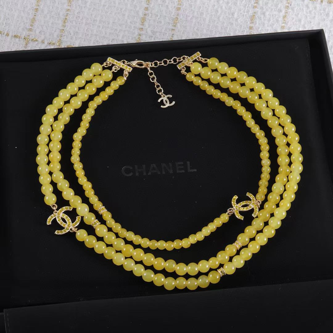 CHANE1 3層イエロービーズネックレス【50％割引+送料無料】