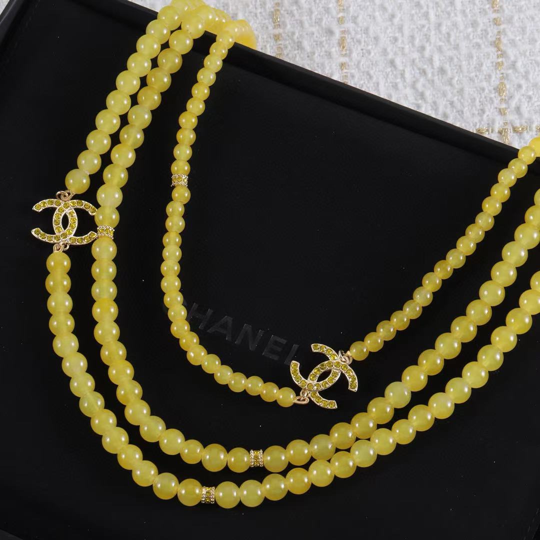 CHANE1 3層イエロービーズネックレス【50％割引+送料無料】