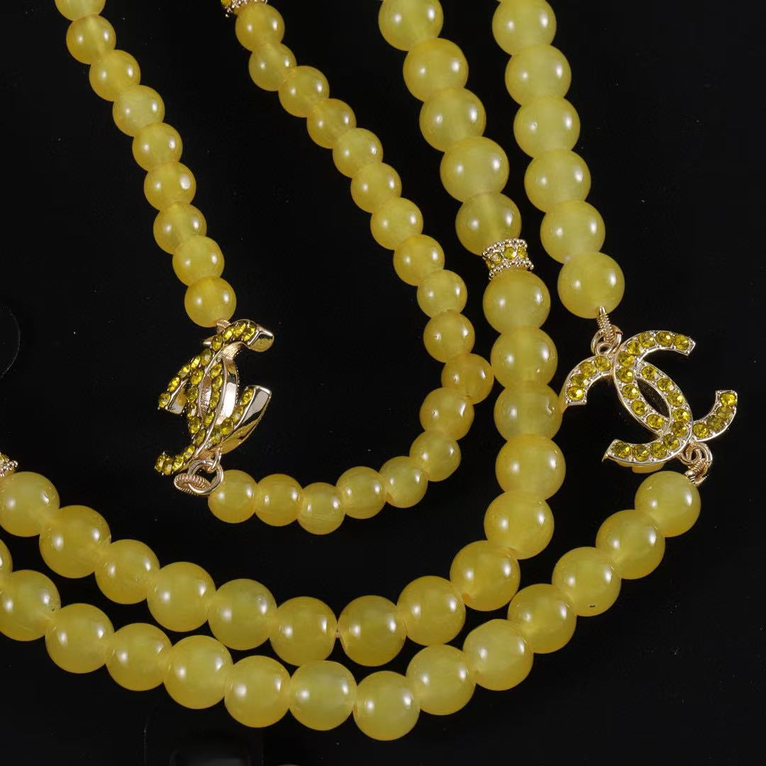 CHANE1 3層イエロービーズネックレス【50％割引+送料無料】