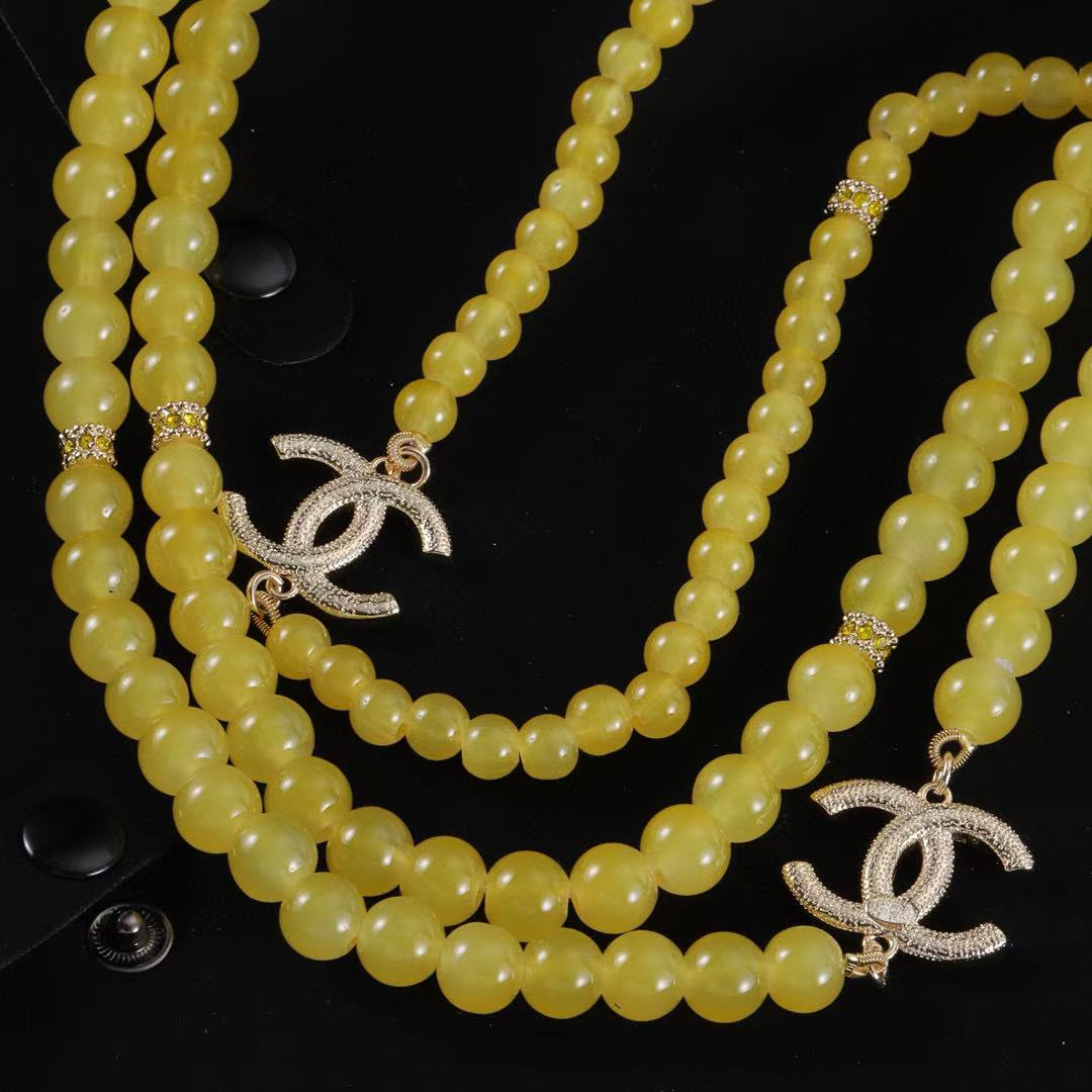 CHANE1 3層イエロービーズネックレス【50％割引+送料無料】