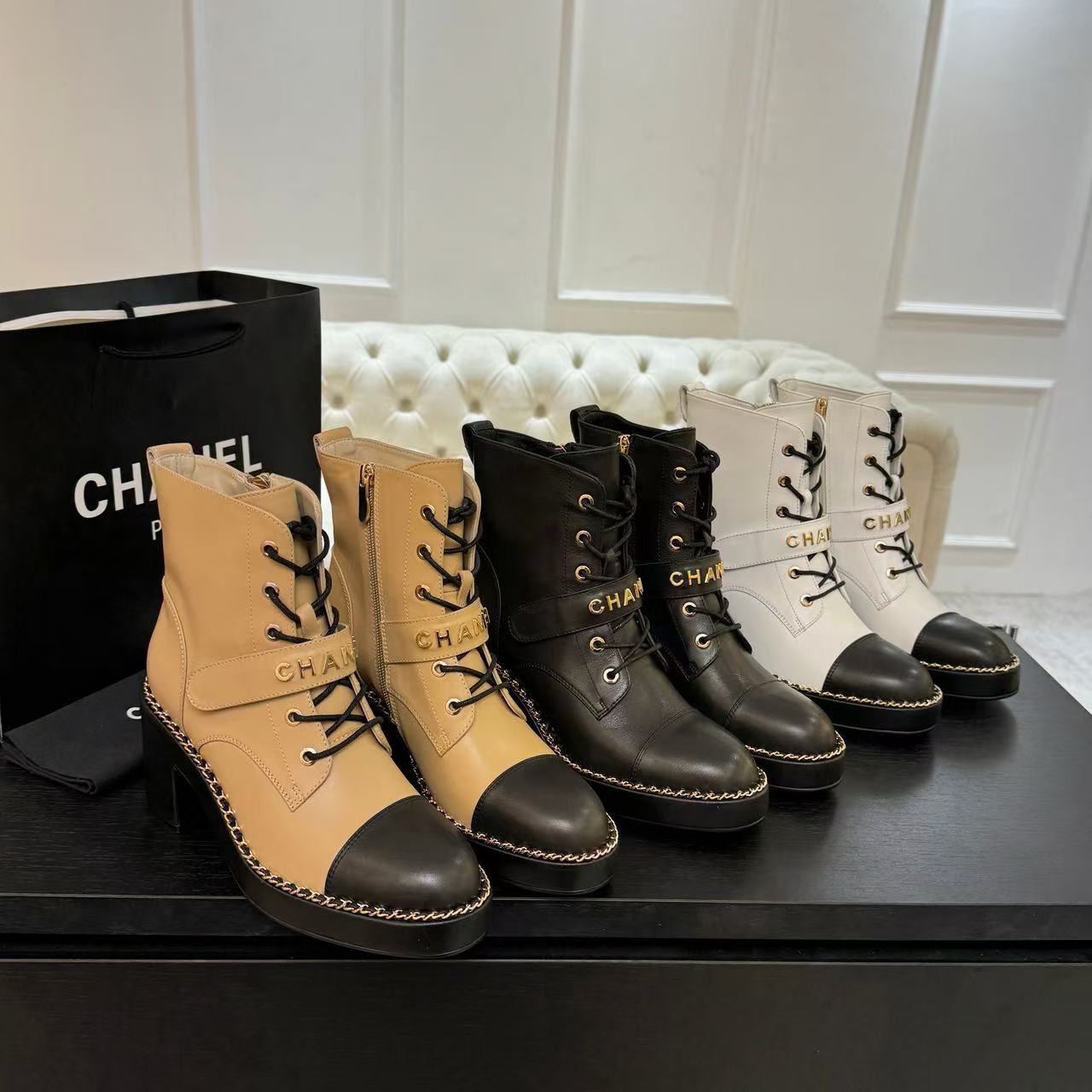 CHANE1 高品質秋冬用レースアップアンクルブーツ【50％割引+送料無料】