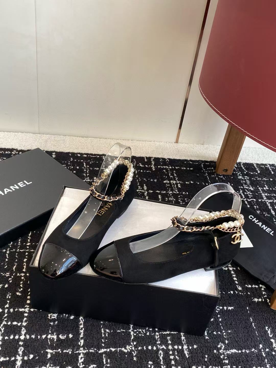 CHANE1 高品質パールメリージェーンフラットシューズ【50％割引+送料無料】