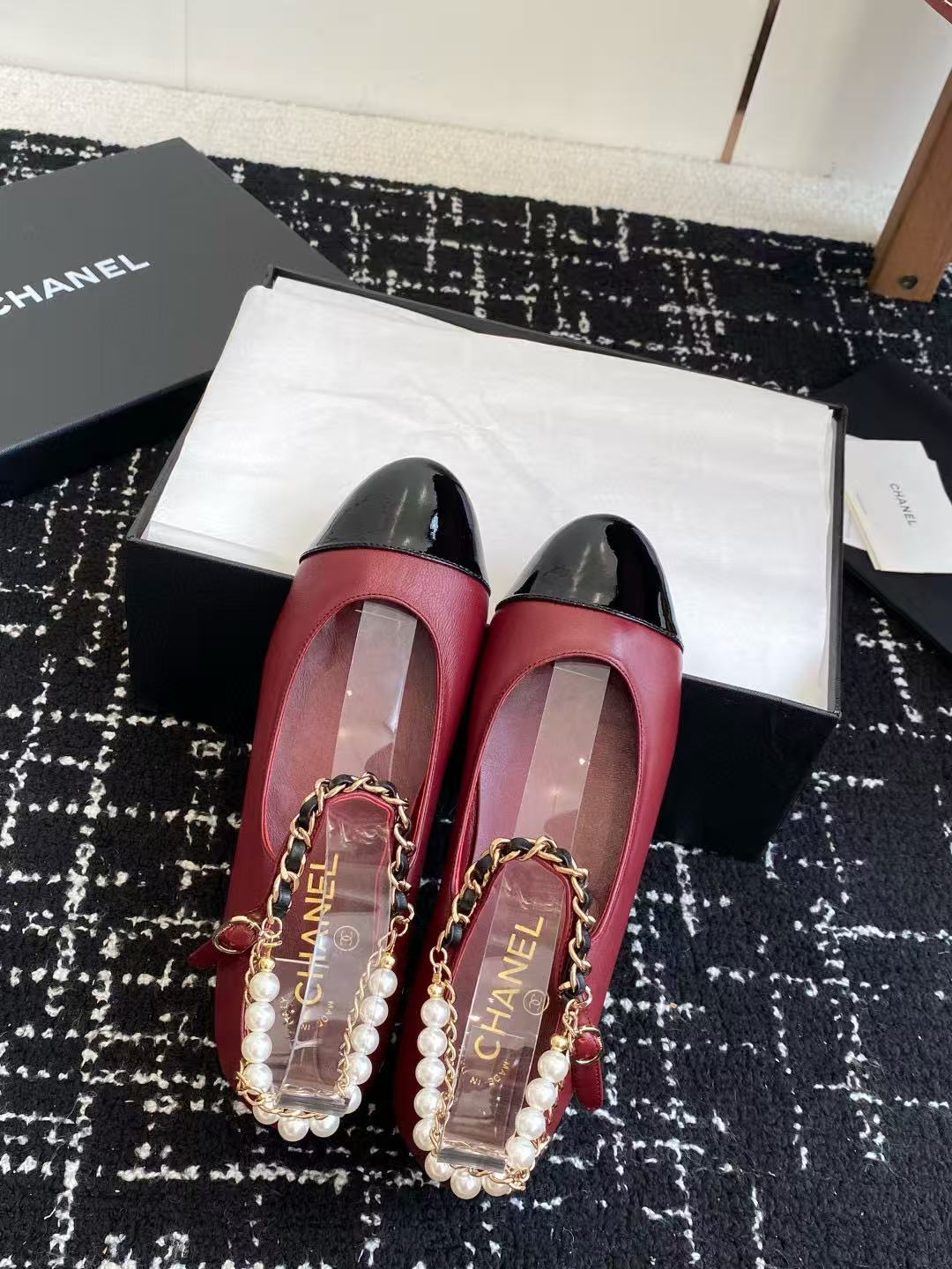 CHANE1 高品質パールメリージェーンフラットシューズ【50％割引+送料無料】