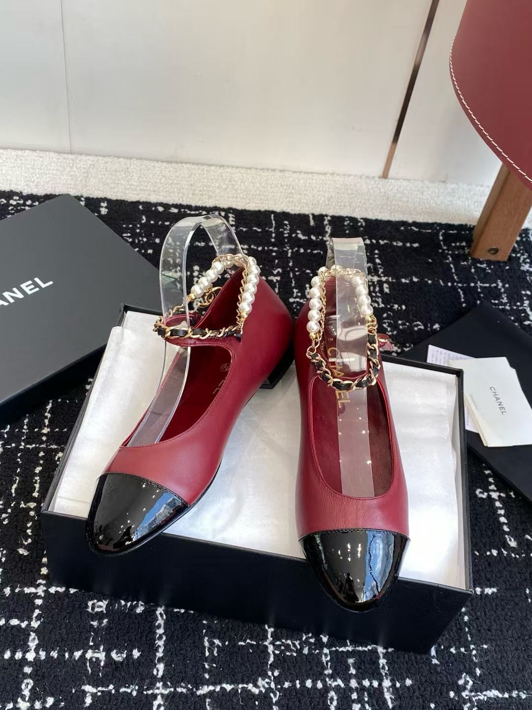 CHANE1 高品質パールメリージェーンフラットシューズ【50％割引+送料無料】