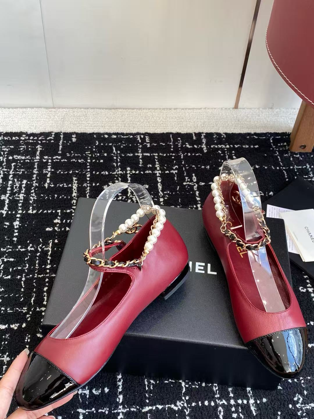 CHANE1 高品質パールメリージェーンフラットシューズ【50％割引+送料無料】