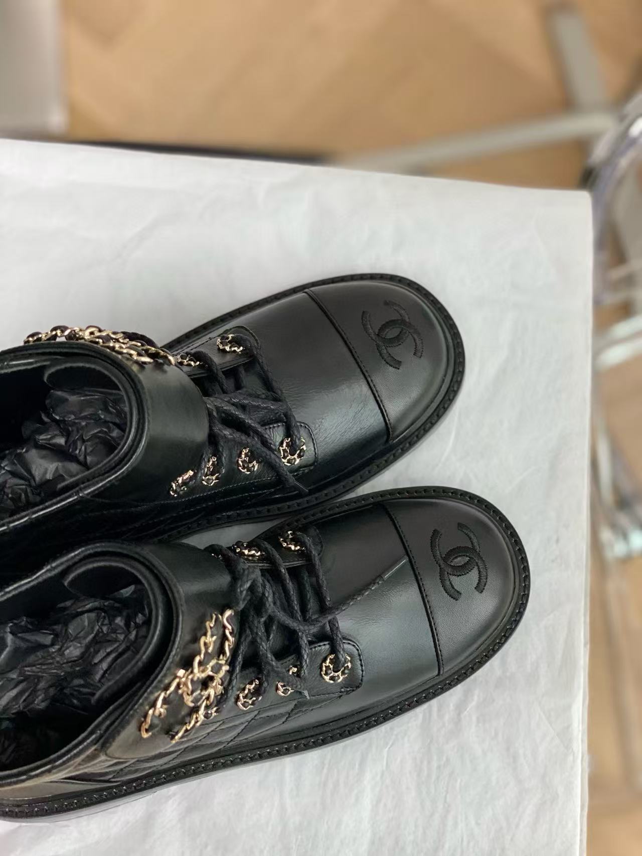 CHANE1 レースアップ ダブルC アンクルブーツ【50％割引+送料無料】