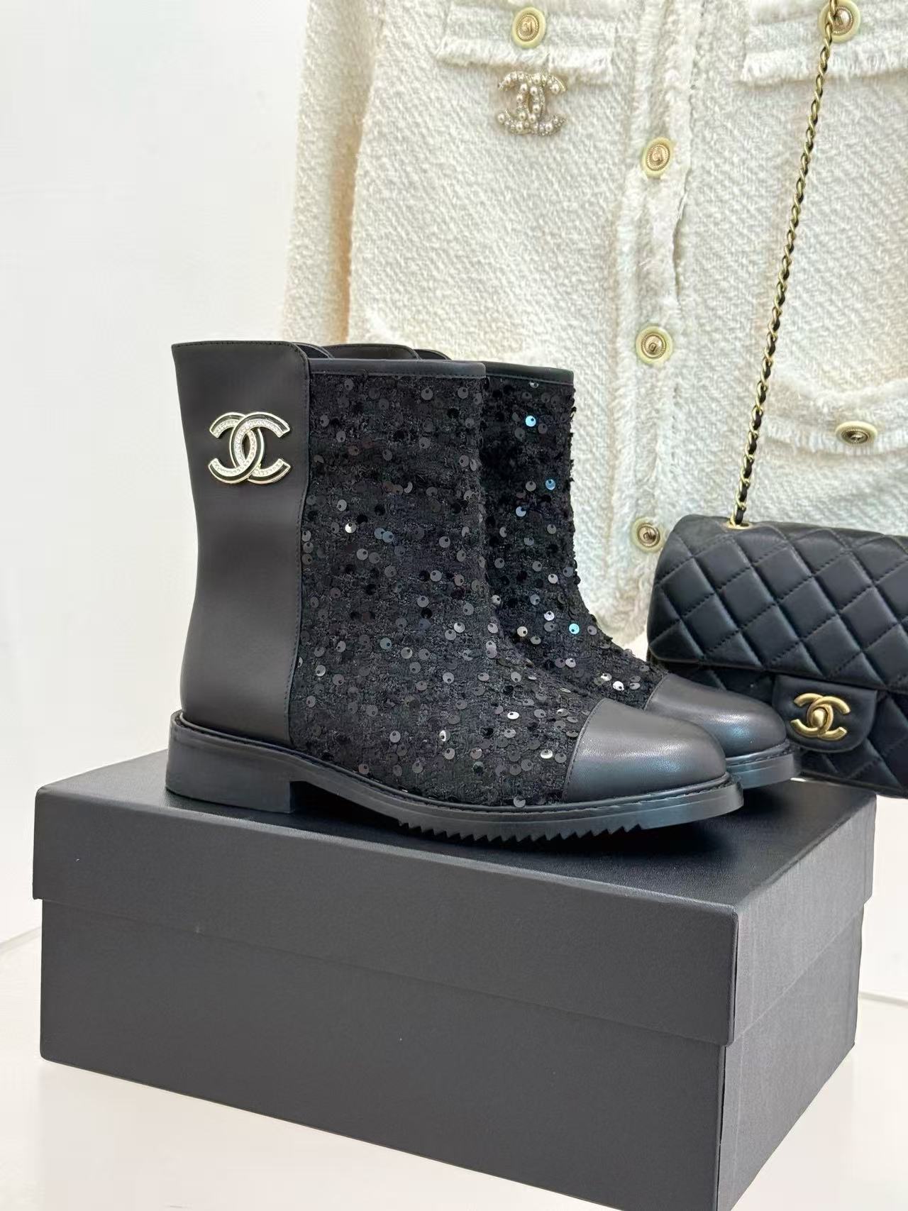 CHANE1 高品質スパンコールアンクルブーツ【50％割引+送料無料】