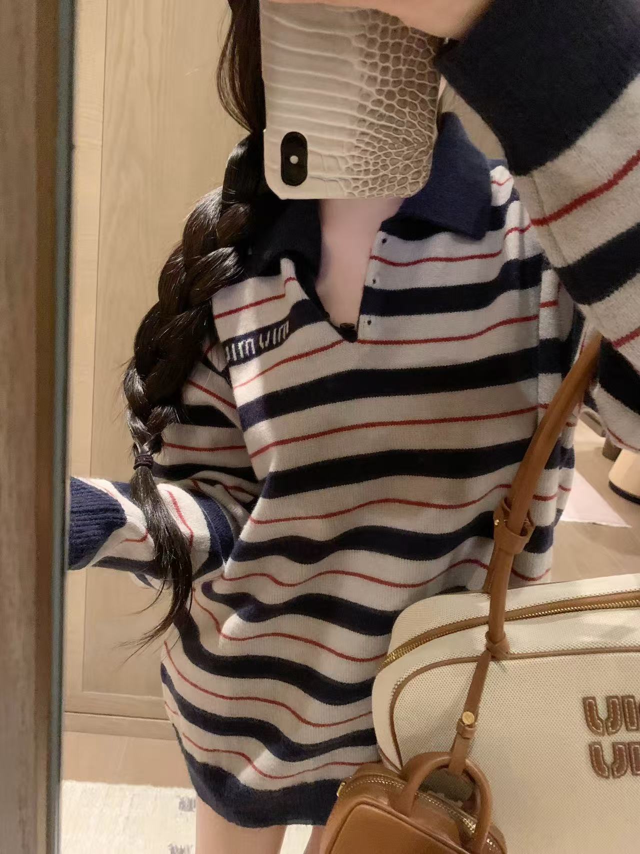 M1UM1U ストライプウールセーター【50％割引+送料無料】