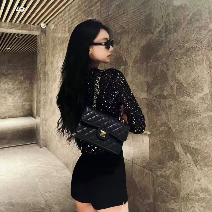 CHANE1 CF ゴールドバックル ラムスキン チェーンショルダーバッグ【50％割引+送料無料】