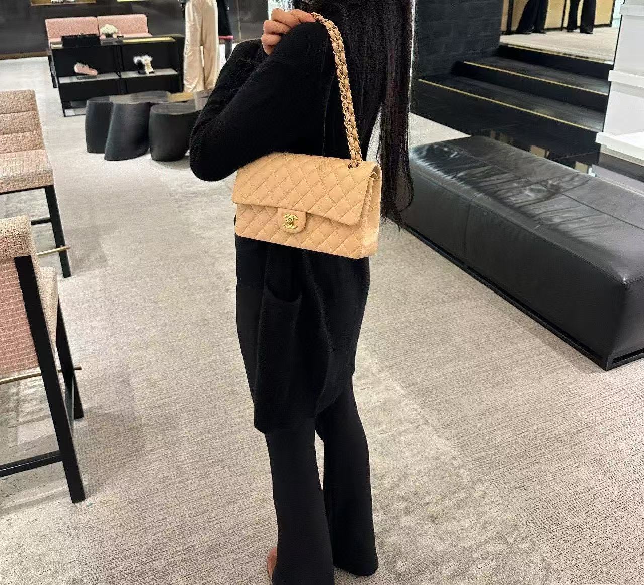 CHANE1 CF ゴールドバックル ラムスキン チェーンショルダーバッグ【50％割引+送料無料】