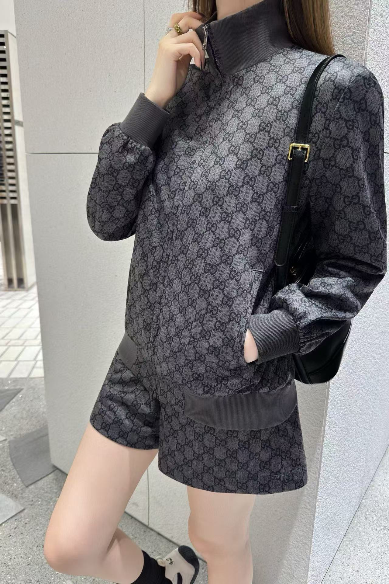 GUCC1 ジャカード カジュアルジャケット + ショーツ ツーピースセット【50％割引+送料無料】