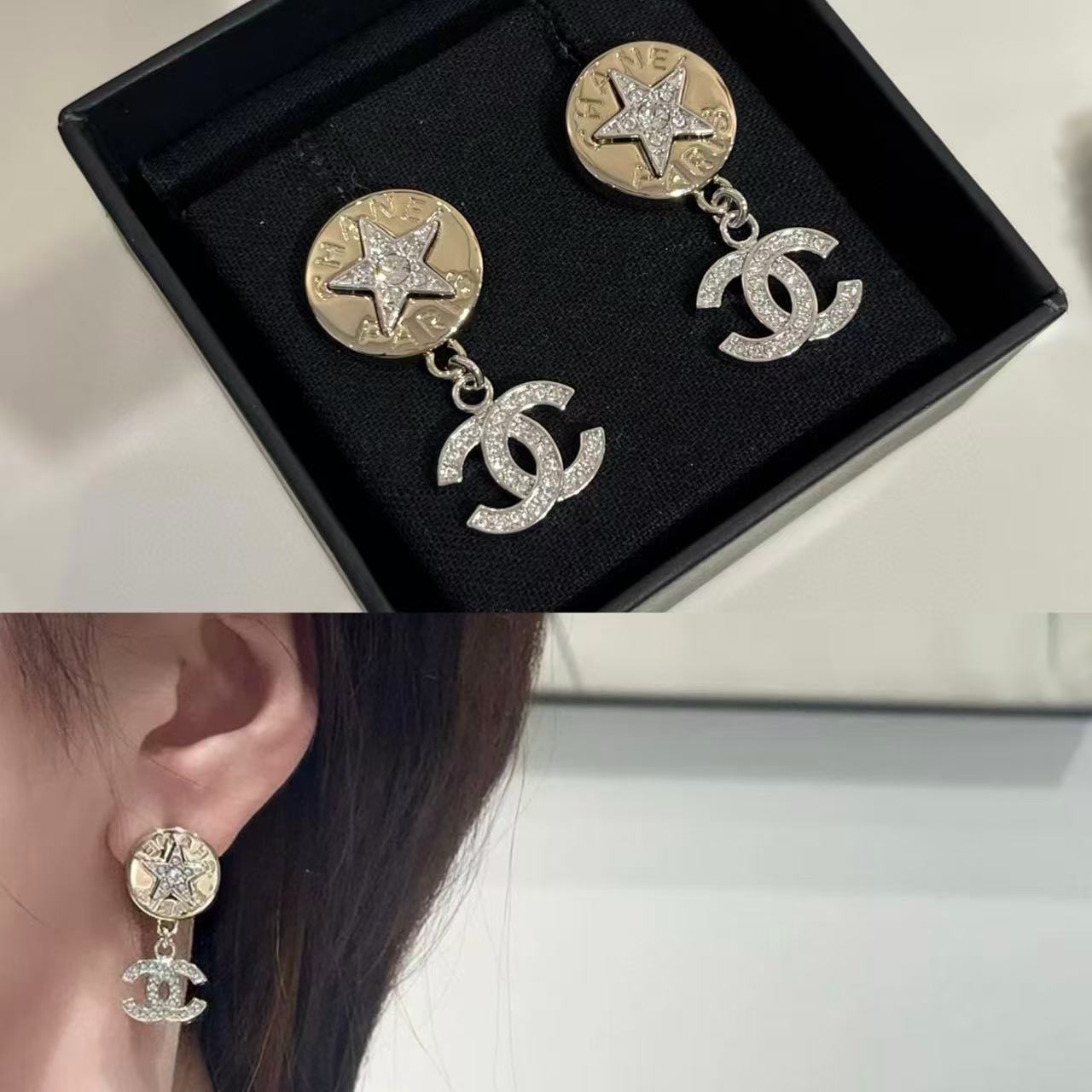 CHANE1 五芒星ダブルCイヤリング【50％割引+送料無料】