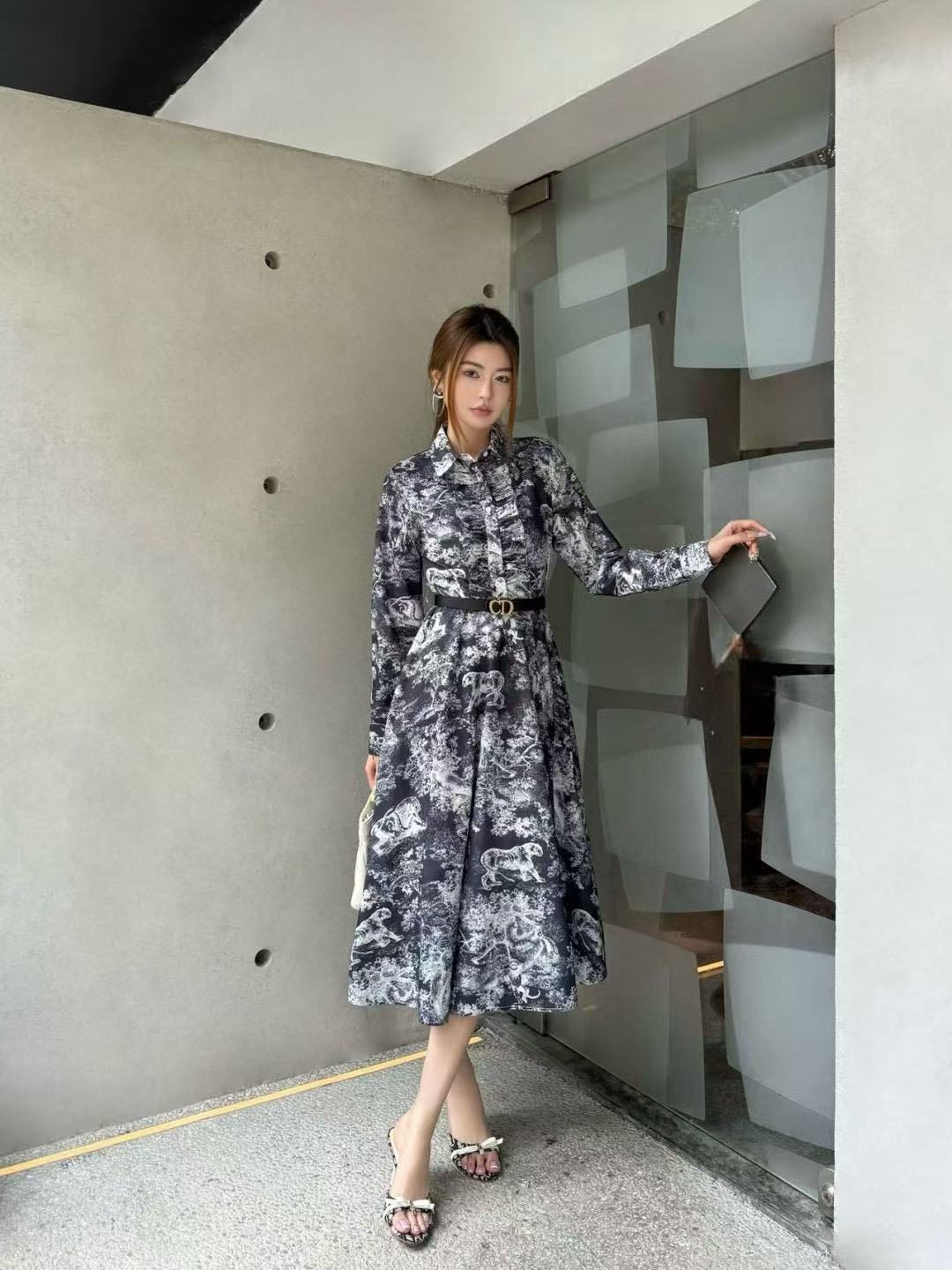 DI0R フリルプリントドレス【50％割引+送料無料】