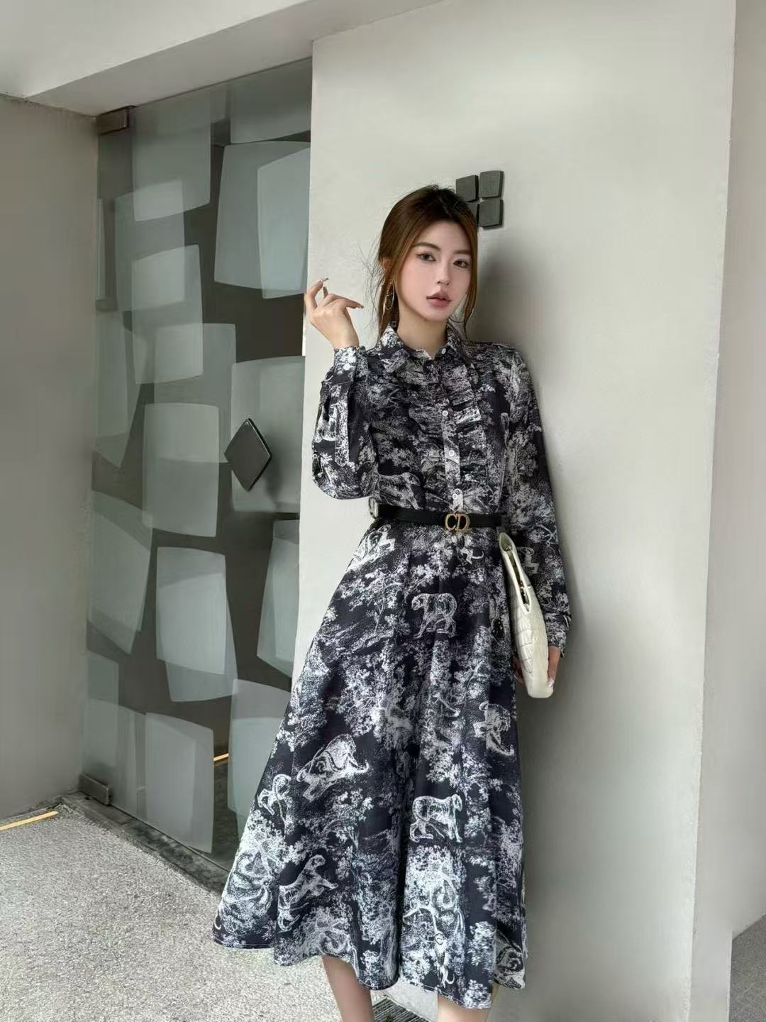 DI0R フリルプリントドレス【50％割引+送料無料】