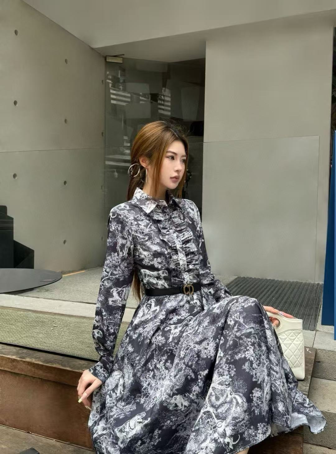 DI0R フリルプリントドレス【50％割引+送料無料】