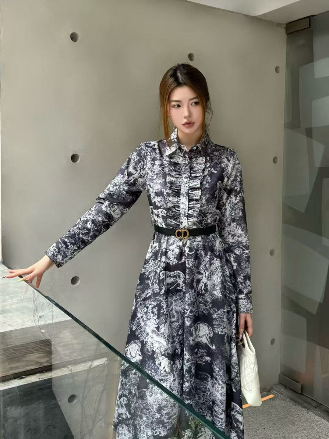 DI0R フリルプリントドレス【50％割引+送料無料】