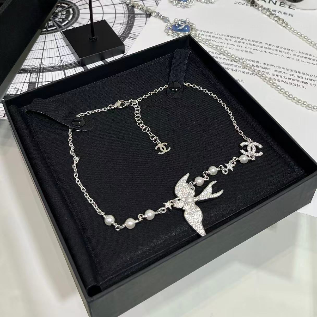 CHANE1 ダブルCパール スモールバードネックレス【50％割引+送料無料】