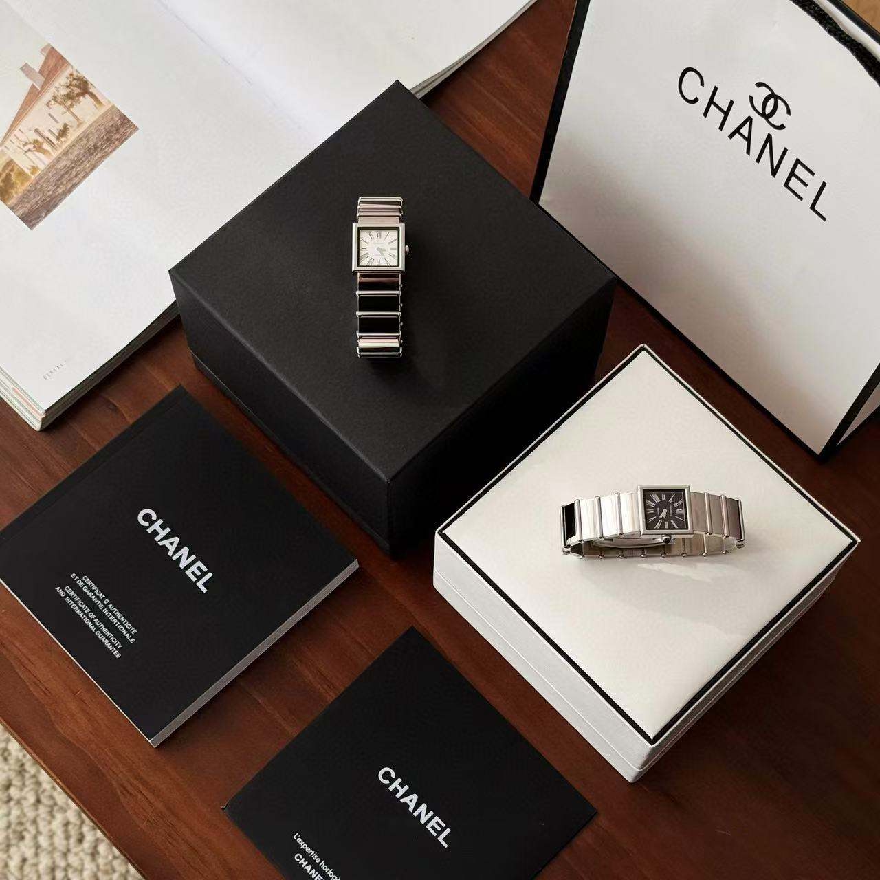 CHANE1 高品質 ブラック＆ホワイト シュガーキューブ スチールストラップ レディース腕時計【50％割引+送料無料】
