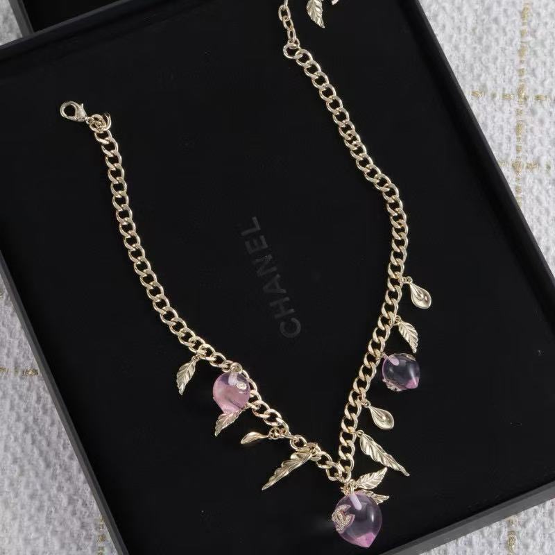 CHANE1 ダブルC ピンククリスタルネックレス【50％割引+送料無料】