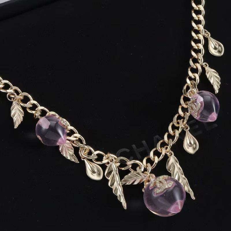 CHANE1 ダブルC ピンククリスタルネックレス【50％割引+送料無料】