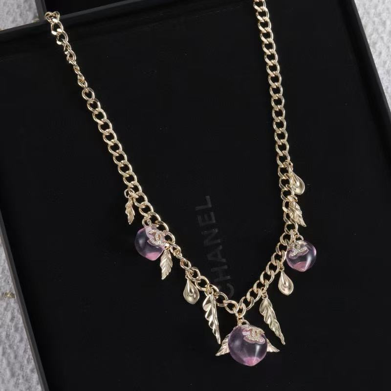 CHANE1 ダブルC ピンククリスタルネックレス【50％割引+送料無料】