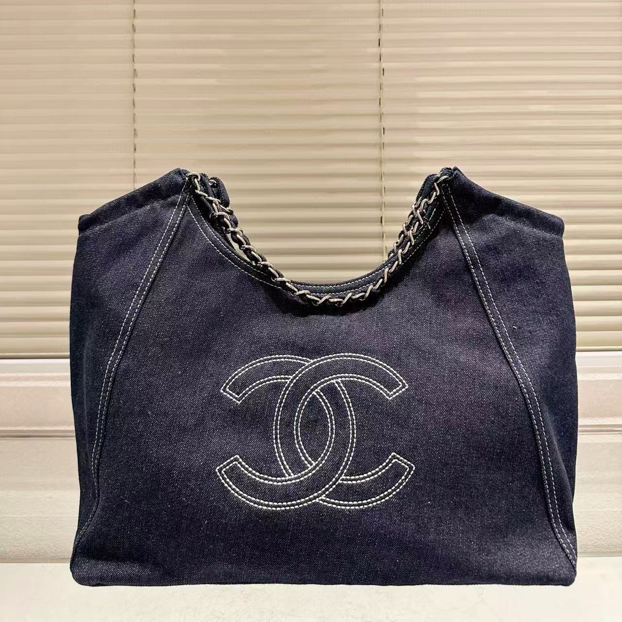CHANE1 ダブルCチェーンデニムショッピングバッグ【50％割引+送料無料】