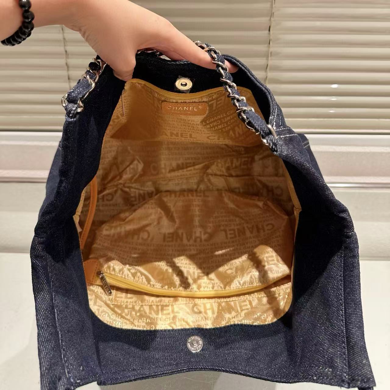 CHANE1 ダブルCチェーンデニムショッピングバッグ【50％割引+送料無料】