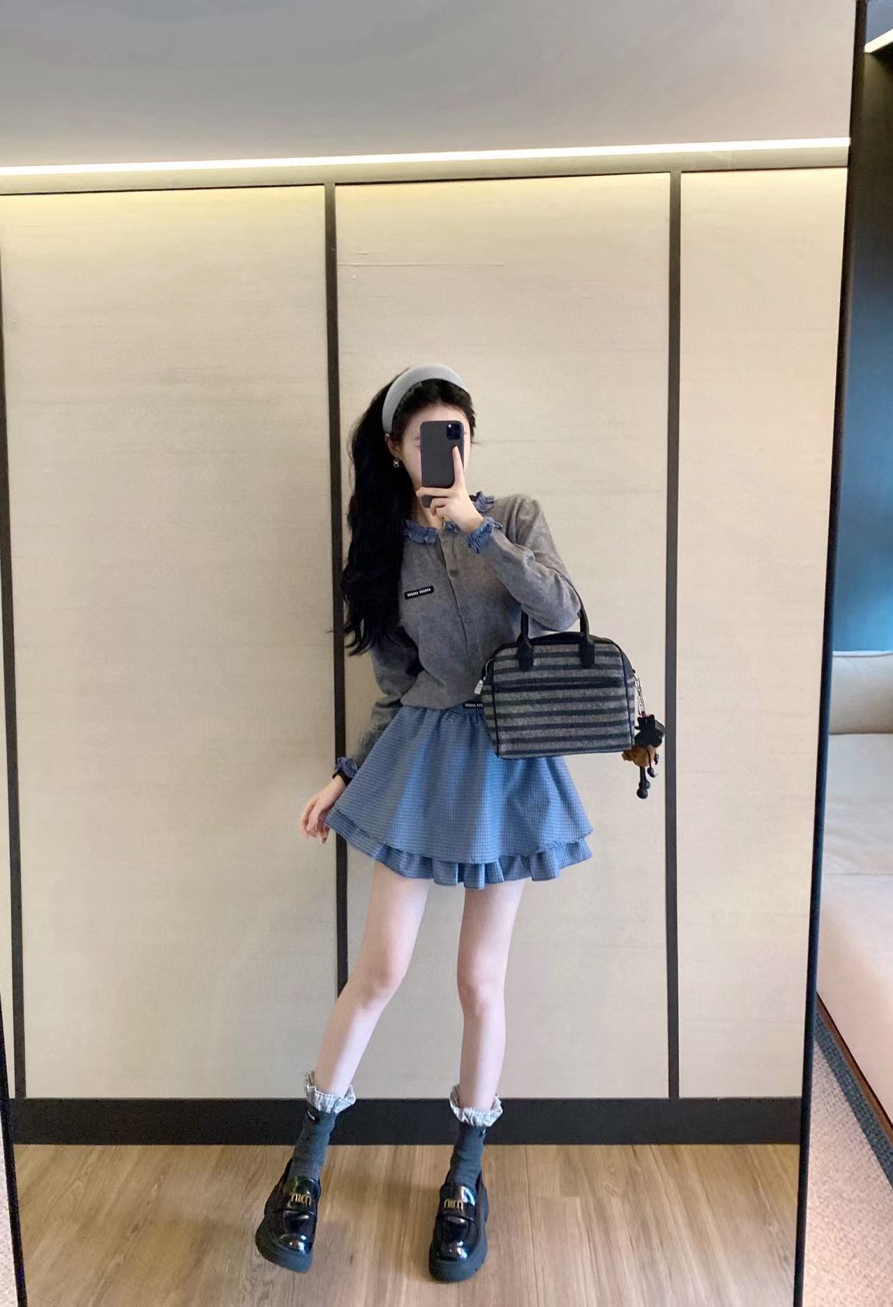 M1UM1U ウールカーディガン+スカート ツーピースセット【50％割引+送料無料】