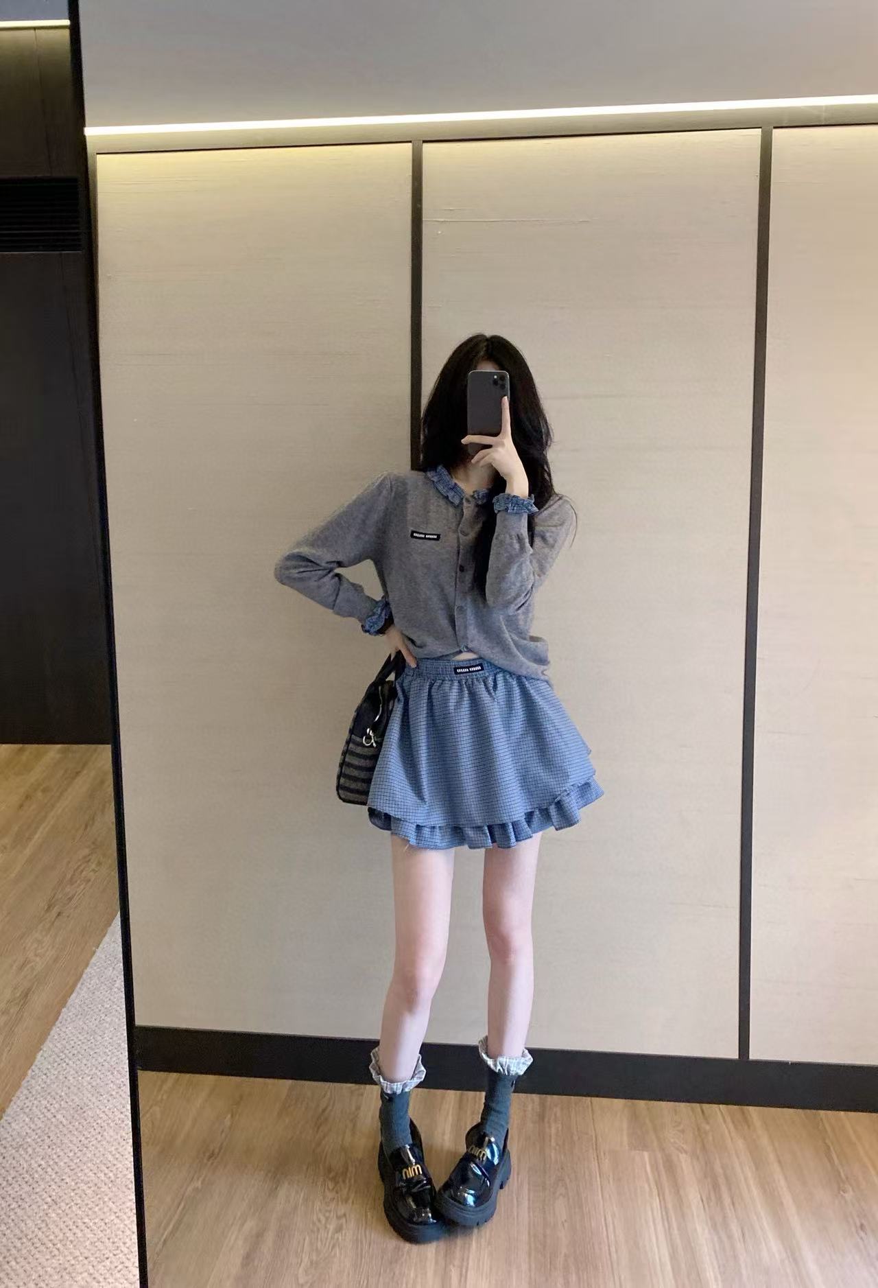 M1UM1U ウールカーディガン+スカート ツーピースセット【50％割引+送料無料】