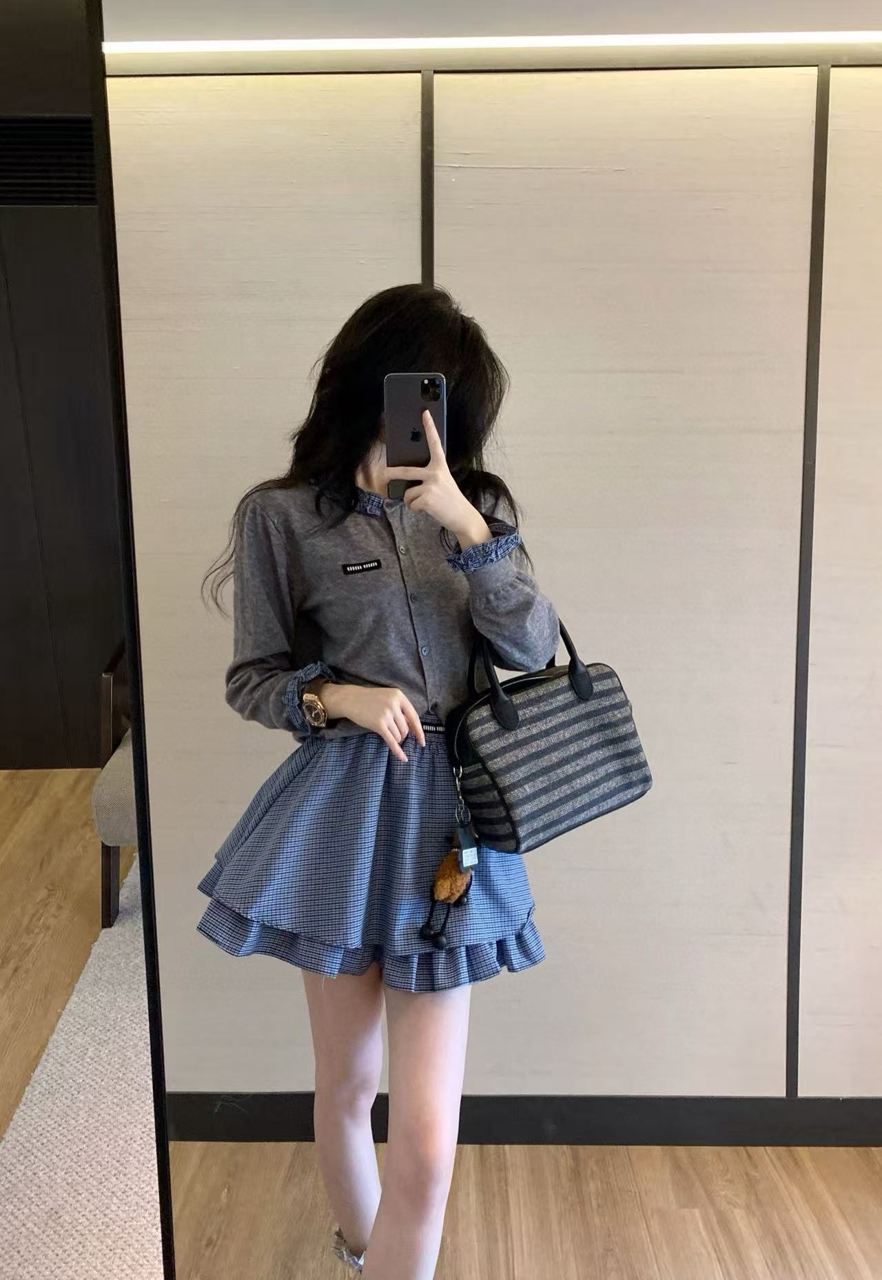 M1UM1U ウールカーディガン+スカート ツーピースセット【50％割引+送料無料】