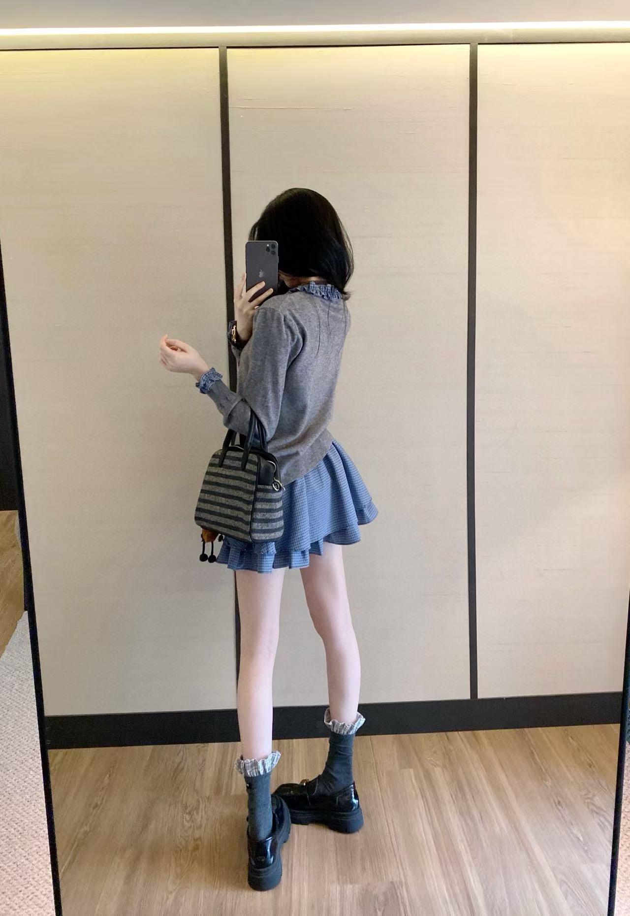 M1UM1U ウールカーディガン+スカート ツーピースセット【50％割引+送料無料】