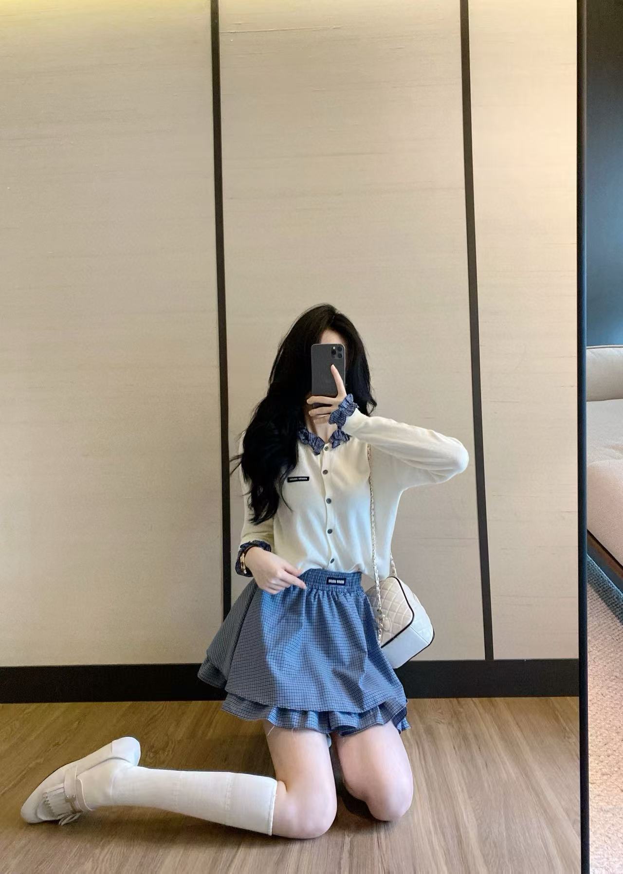 M1UM1U ウールカーディガン+スカート ツーピースセット【50％割引+送料無料】