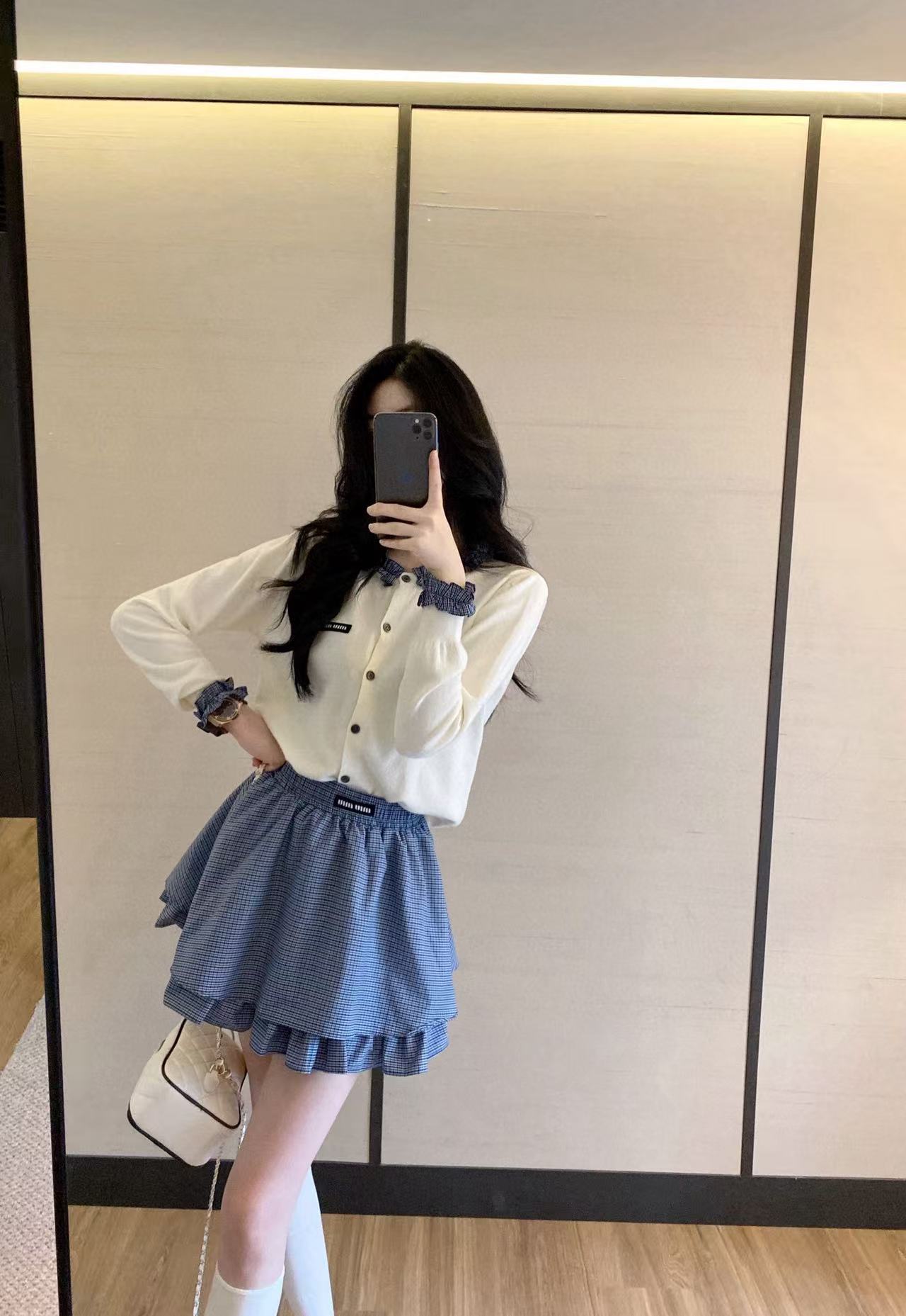 M1UM1U ウールカーディガン+スカート ツーピースセット【50％割引+送料無料】