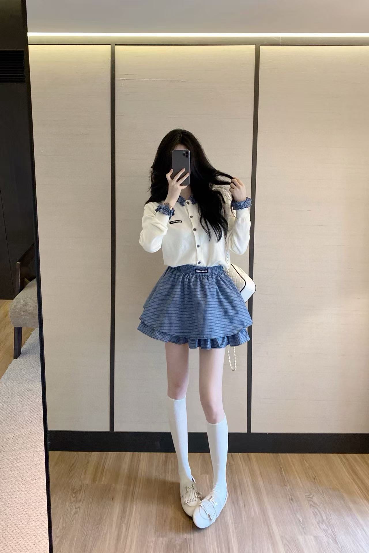 M1UM1U ウールカーディガン+スカート ツーピースセット【50％割引+送料無料】