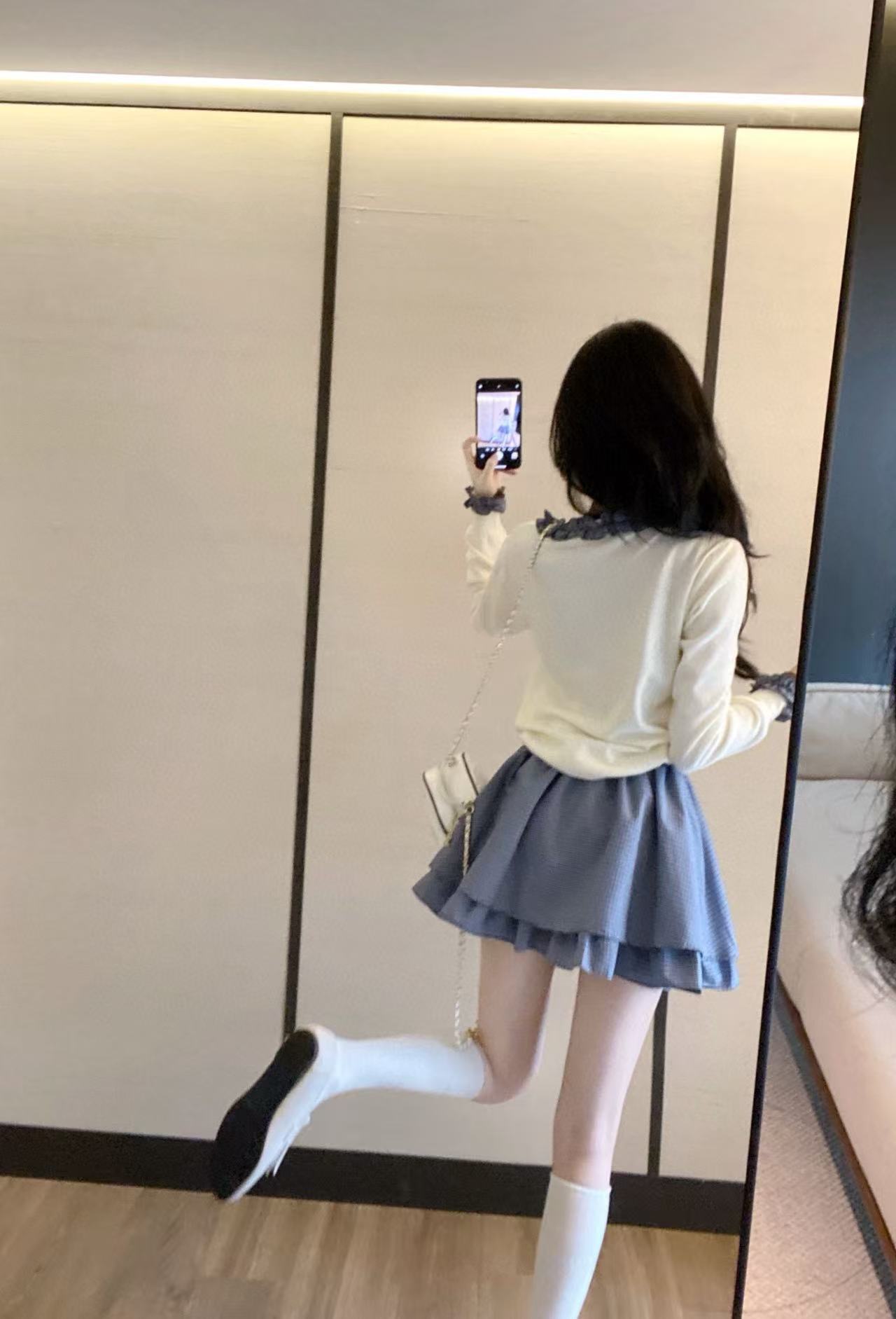 M1UM1U ウールカーディガン+スカート ツーピースセット【50％割引+送料無料】