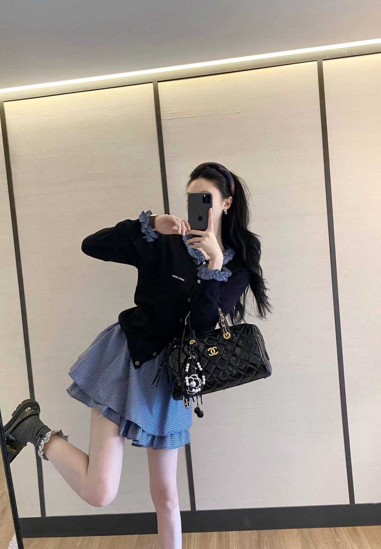 M1UM1U ウールカーディガン+スカート ツーピースセット【50％割引+送料無料】