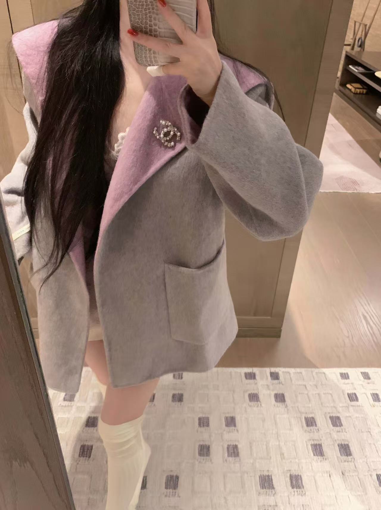 CHANE1 ブローチ付きカシミアコート【50％割引+送料無料】