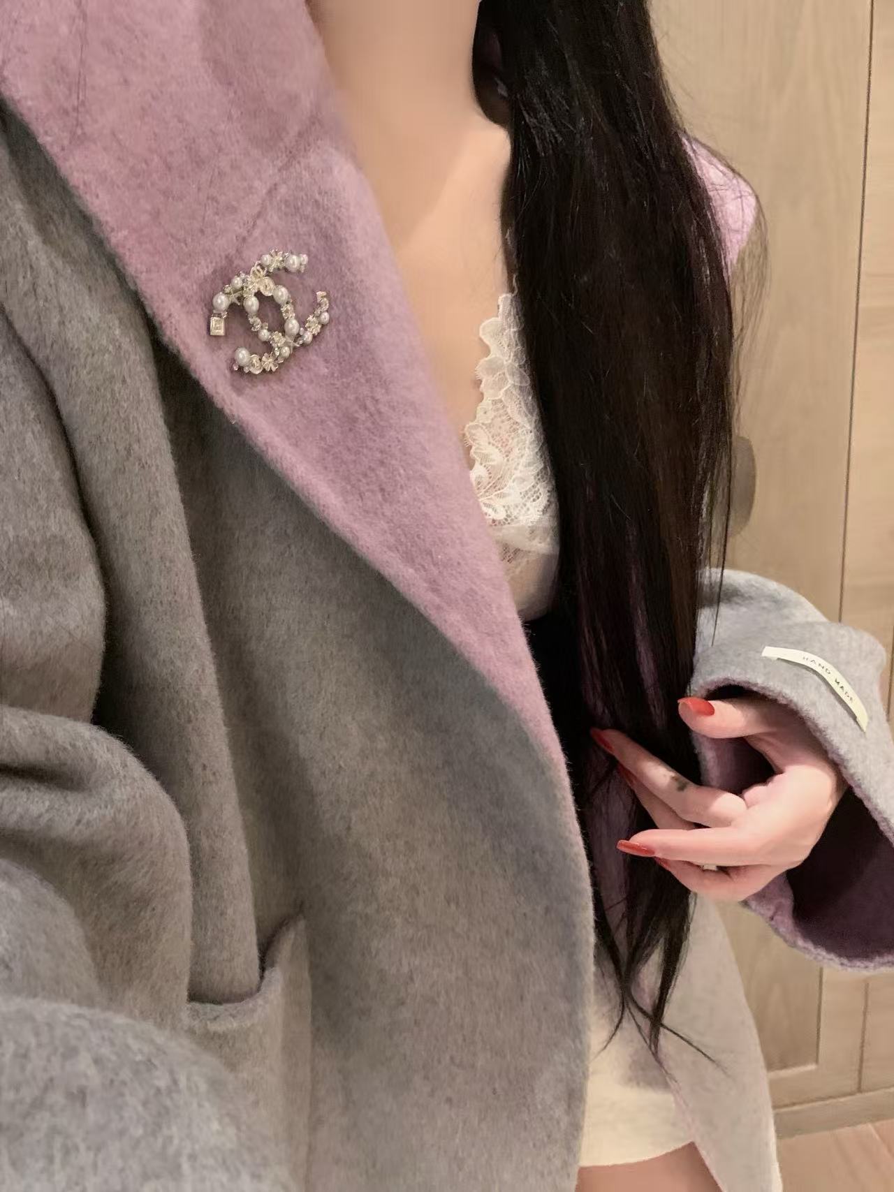 CHANE1 ブローチ付きカシミアコート【50％割引+送料無料】