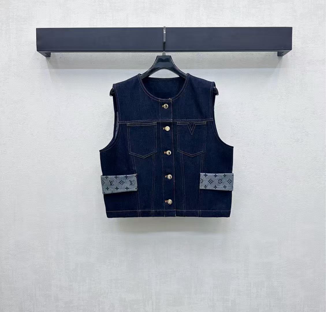 LVパッチワークデニムベスト+スカートツーピースセット【50％割引+送料無料】