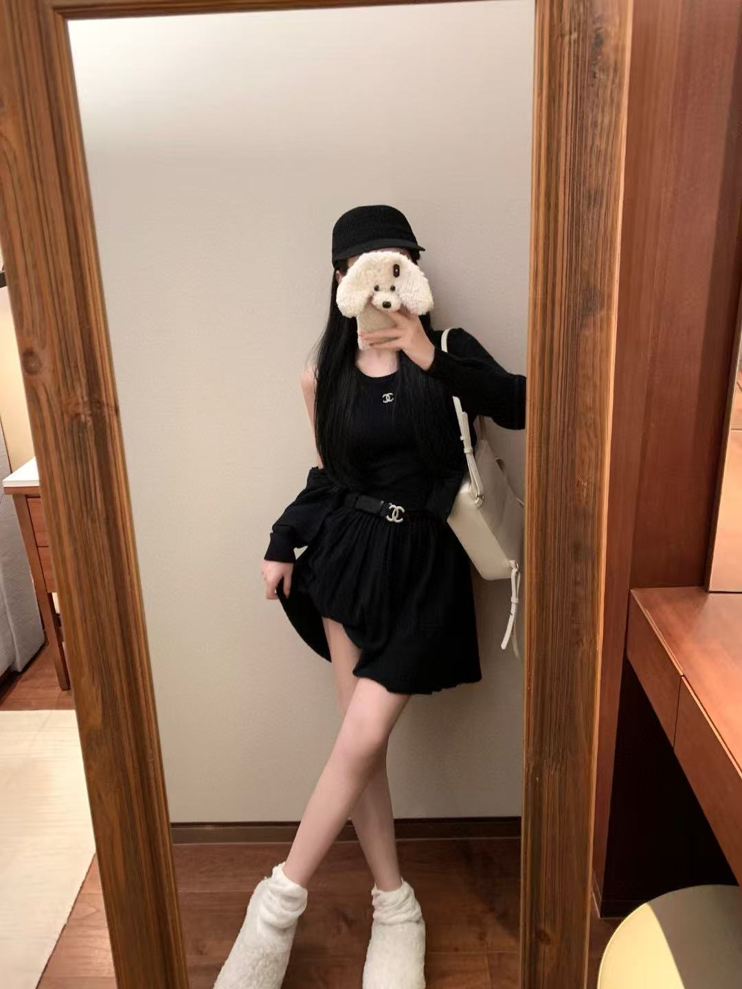 CHANE1 ウールカーディガン＋ベストワンピース ツーピースセット【50％割引+送料無料】