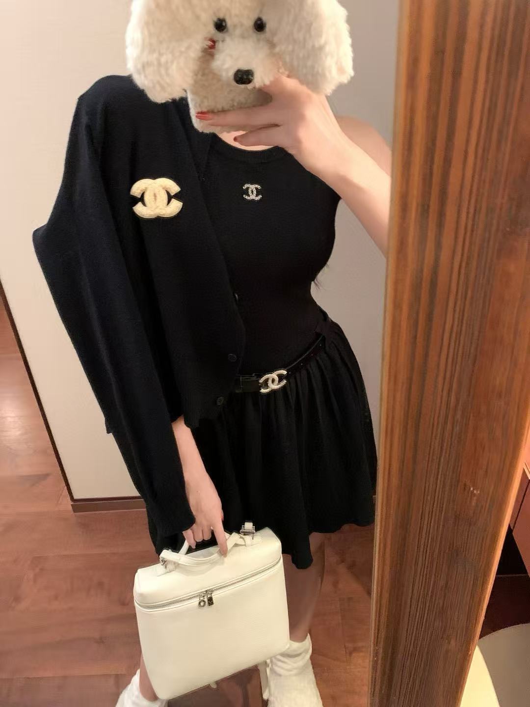 CHANE1 ウールカーディガン＋ベストワンピース ツーピースセット【50％割引+送料無料】
